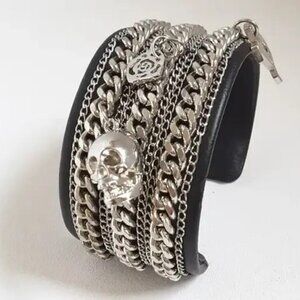Paco Rabanne Black XS Rock Bracelet cuff skulls charms nwt